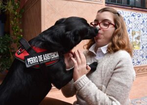 Apolo y Natalia. Perro adiestrado que ayuda con la diabetes.